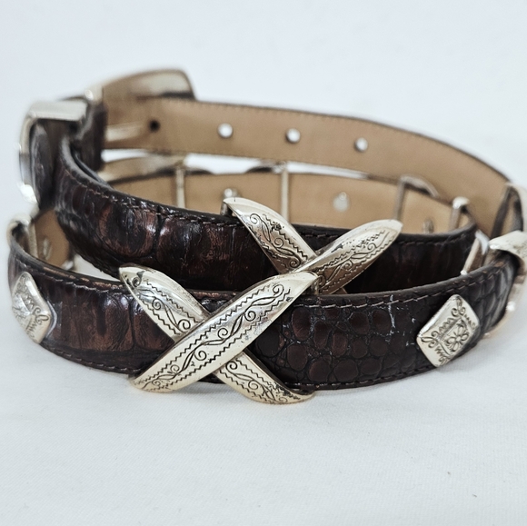 Brighton Rich Brown Leather Belt with Silver Details - Picture 3 of 10
